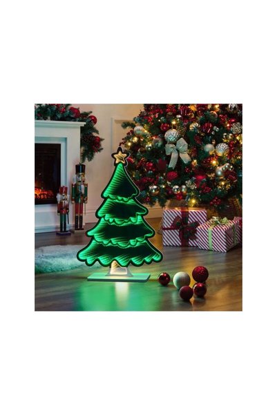 Jumbo Lampa Oglinda Decorativa de Craciun Brad cu Efect Infinit & LED 39x10x59cm