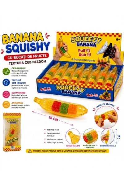 Generic Brand Jucărie Antistres Banană Transparentă Squeezy Banana 16cm, cu b...