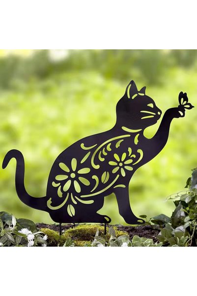 Generic Brand Black Cat Catching Butterfly Garden Stake and Outdoor Landscape...