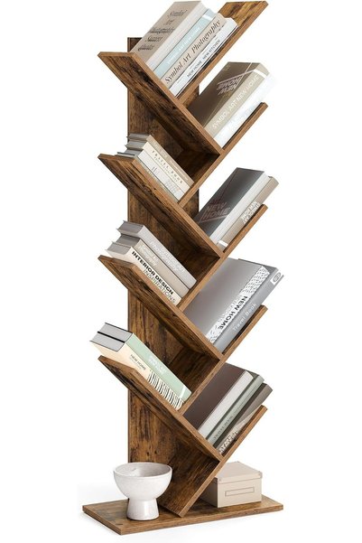 Generic Tree Bookshelf, 8-Tier Floor Standing Bookcase, with Wooden Shelves f...