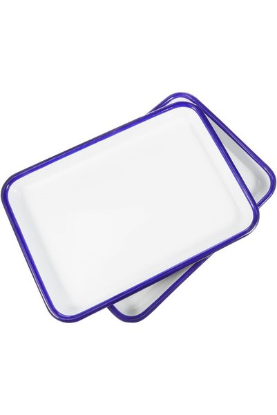Generic 2 Pack White Enamel Baking Pan Set, Rectangular Roasting Tray & Cooki...