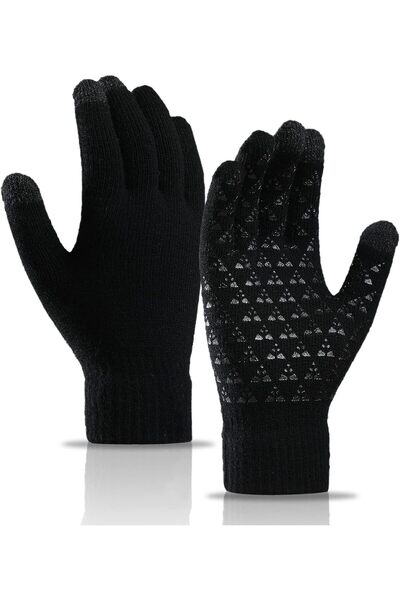 Generic 2 Pairs of Winter Knit Gloves, Warm Full Fingers Men Women with Upgra...
