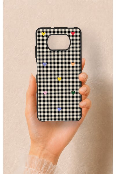 Vip Case غطاء سيليكون بتصميم مربعات ونقشة على شكل قلب، متوافق مع هاتف Poco X3.