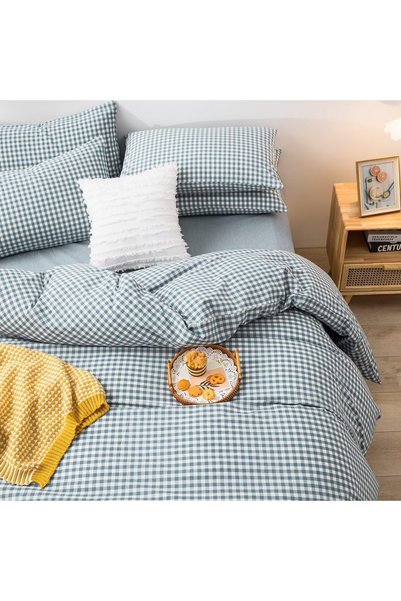 Generic Blue Gingham Comforter Set Twin XL, Plaid Comforter Set 3 Pieces 1 Bl...