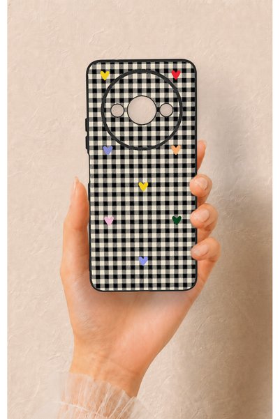 Vip Case غطاء سيليكون بتصميم مربعات ونقشة على شكل قلب، متوافق مع هاتف Redmi A3.