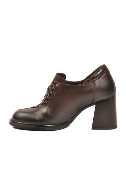 Venüs Coffee Genuine Leather Women's Casual Heeled Shoes Platform Heels Lace-...