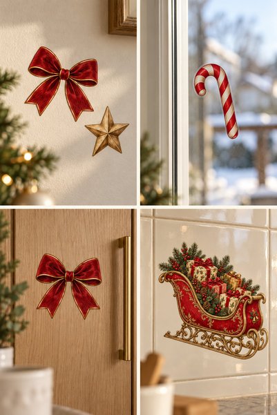 alışveriş kurdu Yılbaşı Temalı Noel Kar Çam Süs Duvar Dekorasyon Sticker Seti Cam Tavan Duvar Dolap Süsleme Çıkartma Etiketleri