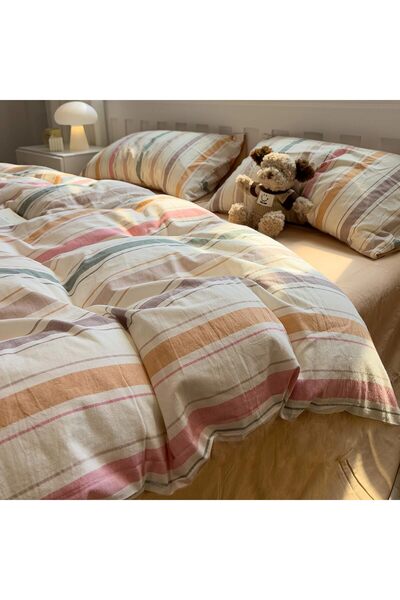 Generic Vintage Striped Duvet Cover Set Queen, 3-Piece 100% Washed Cotton Bed...
