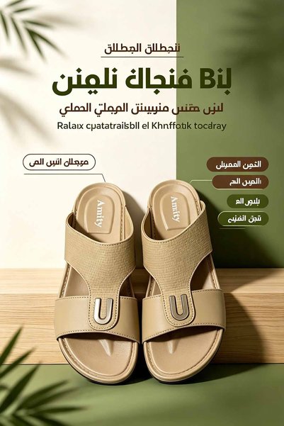 Dhiaa Walk صندل رجالي جلدي للاستخدام اليومي، بتصميم مزدوج الأشرطة وتفاصيل مشب...