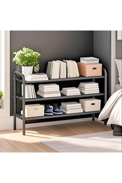 ALMEKAQUZ 3-Tier Expandable Shoe Rack, Adjustable Heavy-Duty Metal Shoe Organ...