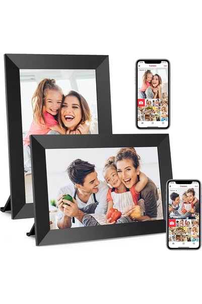 Generic إطار صور رقمي Frameo بتقنية الواي فاي، مجموعة من قطعتين، إطار صور إلك...
