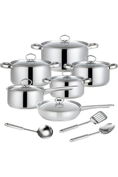 Generic Stainless Steel Cookware Set, Silver 15 Piece- Pots, Frypan, Healthy ...