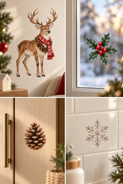 alışveriş kurdu Yılbaşı Temalı Noel Kar Çam Süs Duvar Dekorasyon Sticker Seti Cam Tavan Duvar Dolap Süsleme Çıkartma Etiketleri