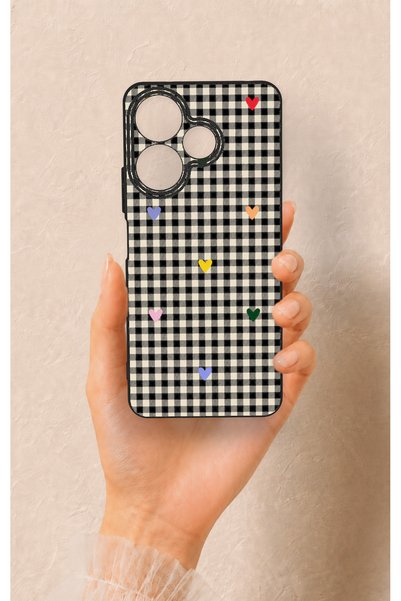 Vip Case غطاء سيليكون بتصميم مربعات ونقشة على شكل قلب، متوافق مع هاتف Redmi 1...
