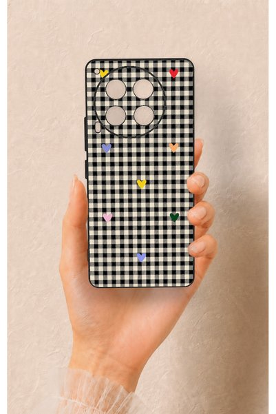 Vip Case Tecno Camon 30 Compatible Silicone Case with Heart-Shaped Plaid Pattern