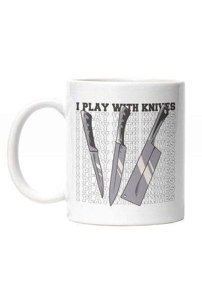 INOVATIX Cana alba personalizata, I Play With Knives,Cutite DE BUcatarie,Buca...