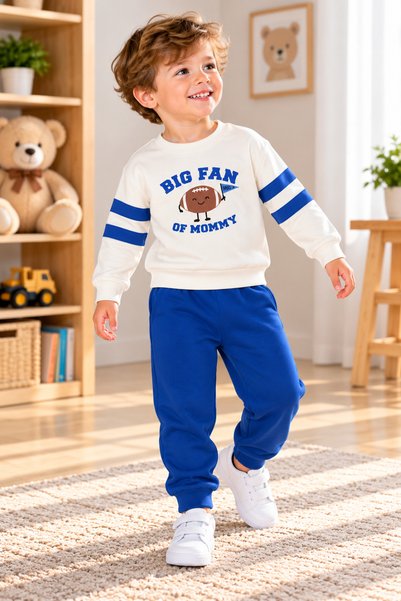 SERPİL Boys' Long-Sleeve Sweatshirt with "Big Fan" Print and Striped Detail, ...