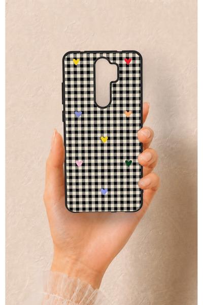 Vip Case Redmi Note 8 Pro Compatible Silicone Case with Heart-Shaped Plaid Pa...