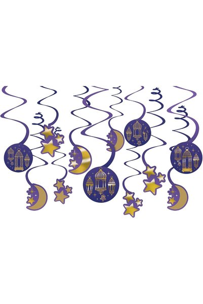 Generic زينة عيد مبارك معلقة على شكل حلزون من رقائق الفويل - 12 قطعة