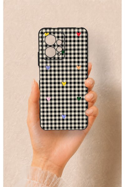 Vip Case Redmi Note 12 4G-Compatible Silicone Case with Heart-Shaped Plaid Pa...