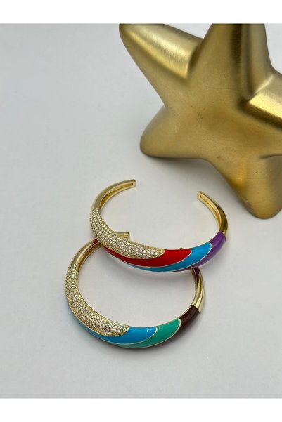 BYYEŞO Colorful Cuff with Zircon Stone Embellishments (Steel) Blue