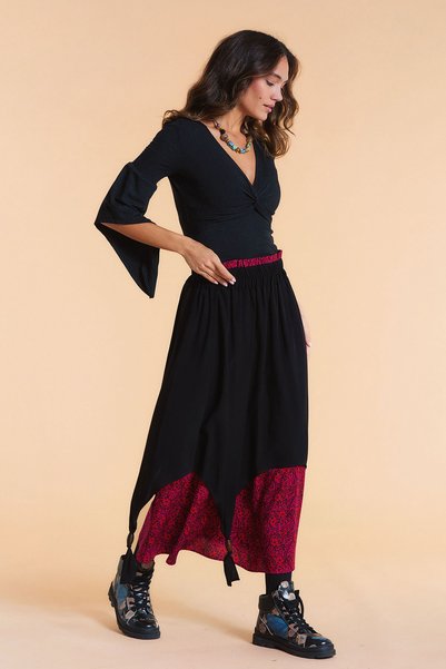 Los banditos Double-Layer Asymmetrical Skirt with Elastic Waistband