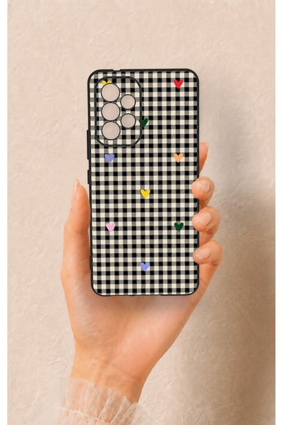 Vip Case Samsung A53 Compatible Silicone Case with Heart-Shaped Plaid Pattern