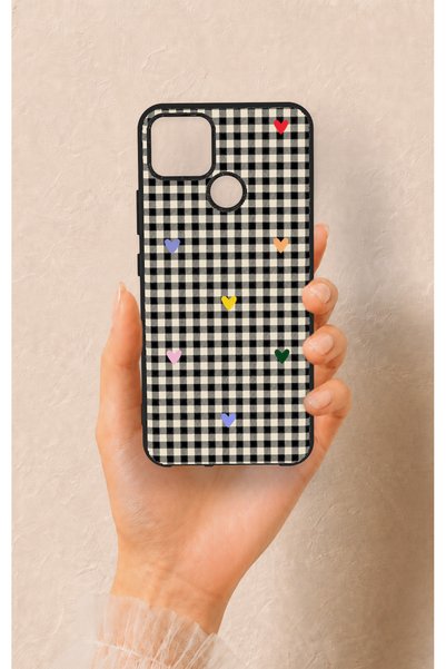 Vip Case Realme C25 Compatible Silicone Case with Heart-Shaped Plaid Pattern