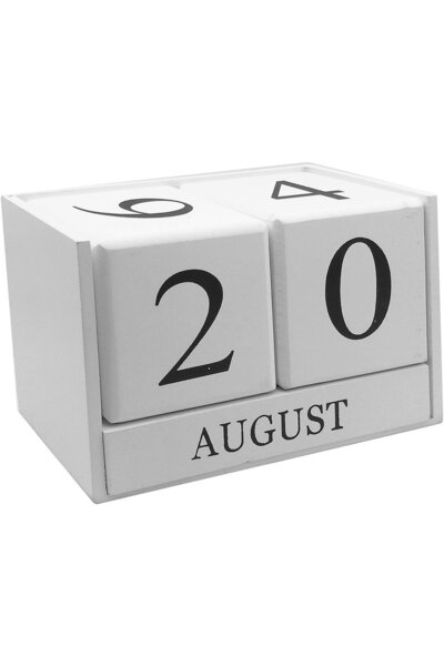 Noonedibs Calendar de birou din lemn, bloc perpetuu pentru afișarea datei lun...