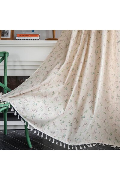 Noonedibs Perdele opace Boho, perdele macrame din bumbac și in bej, cu ciucur...