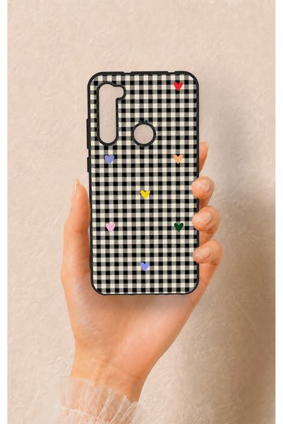 Vip Case Redmi Note 8 Compatible Silicone Case with Heart-Shaped Plaid Pattern