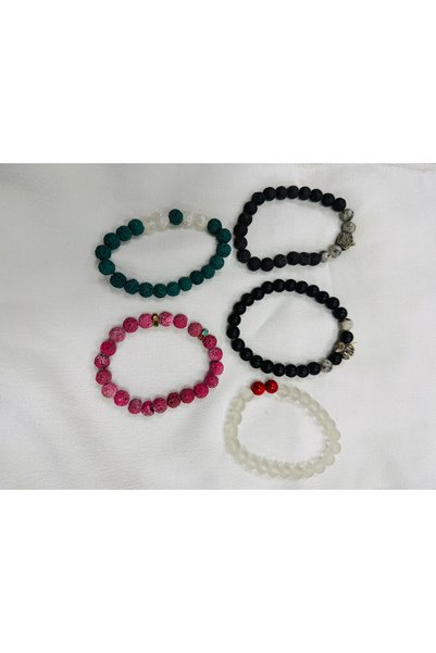 ÇELİKSİLVERTAKI Genuine Natural Stone Bracelet Set of 5 (Assorted)