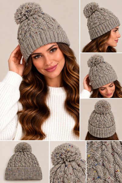CNR TEKSTİL Women's Pom-Pom Knit Beanie – Soft-Textured Winter Knit Beanie