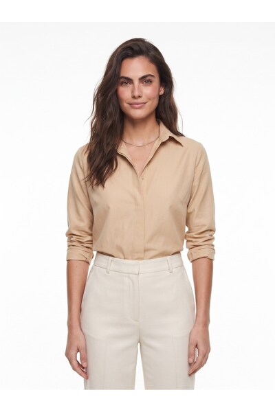 WeShaya Stone-Washed Cotton Basic Shirt, Woven, Long-Sleeved