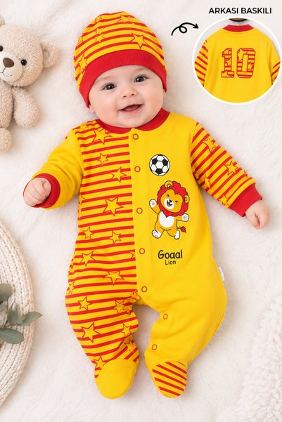 Mou&Kou "Goool" Printed Hat Baby Jersey Onesie, 3–6 Months