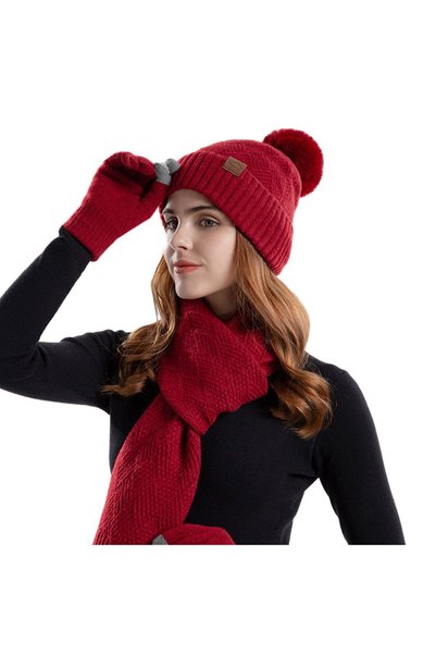 Noonedibs 1 set pălărie eșarfă mănuși trei piese tricotate pălărie de lână fe...