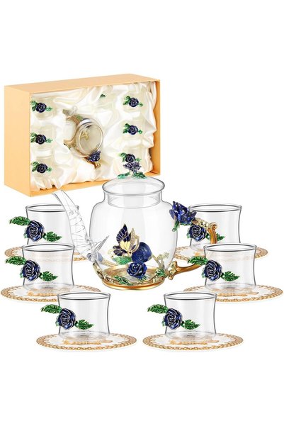 Generic Elegant 7-Piece Floral Glass Tea Set for Women - Heat Resistant Teapo...
