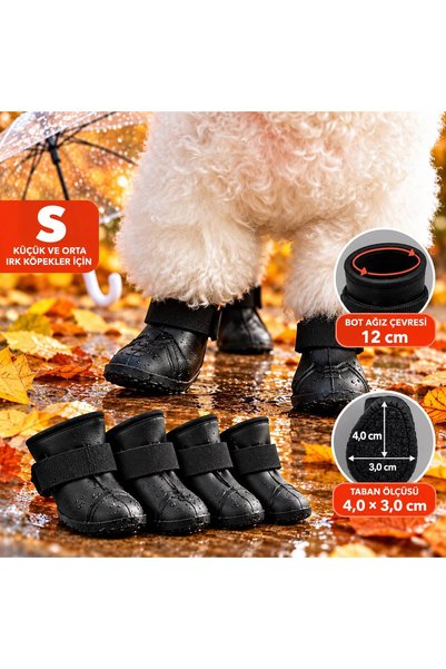 M-PETS Rainy Day Small Köpek Yağmur Botu 4’lü Set Siyah, Küçük ve Orta Irk Kö...