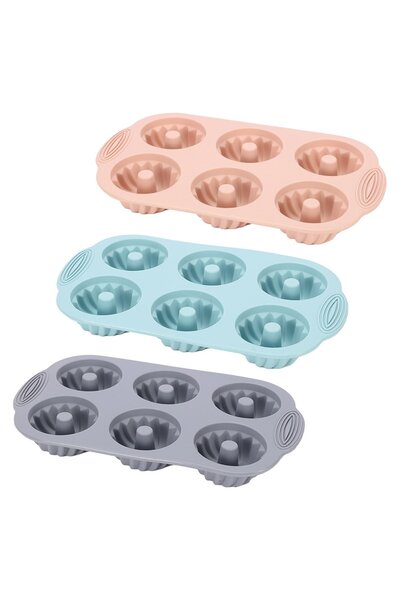 Noonedibs Tavă mini pentru tort Bundt, 3 buc. silicon, formă de tort cu tubur...