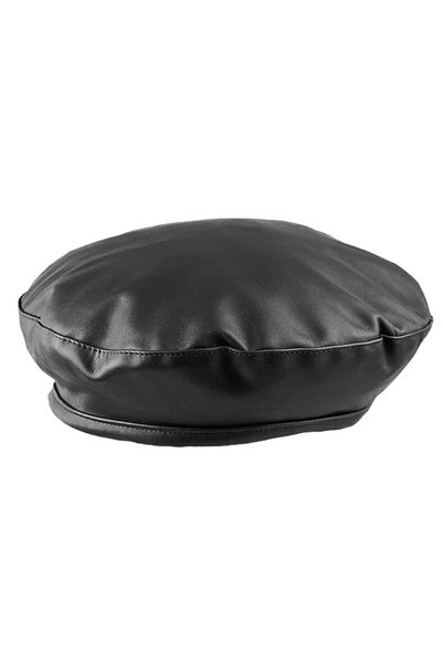 Noonedibs Beretă pentru femei, pălărie din piele PU, beretă neagră, beretă pe...