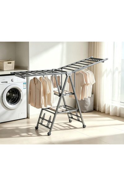 Generic Foldable Mobile Clothes Drying Rack with Double Wings, 3-Tier Large C...