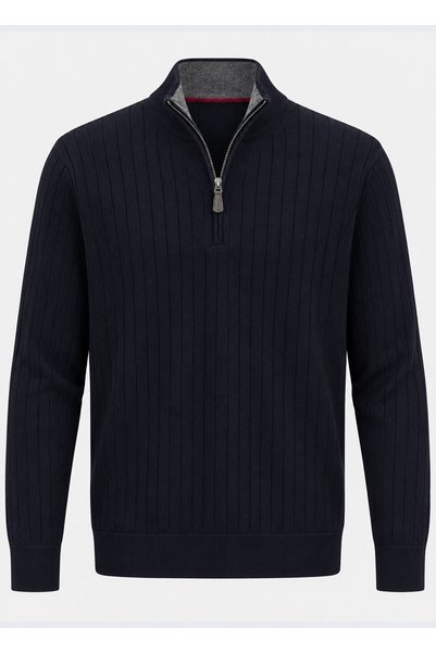 BRANDHILLS Navy Blue Men's half-zip sweater