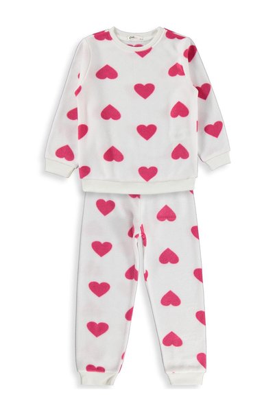Civil Girls K26K699-2 Heart-Print Pajama Set for Ages 6–9 - Ecru