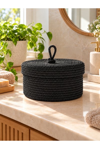 ÖRGÜM Coș tricotat cu capac, 25x15 cm, organizator multifuncțional pentru bai...