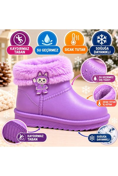 SCR Ayakkabı Cizme impermeabilă pentru fetițe cu blană, căptușită cu material...