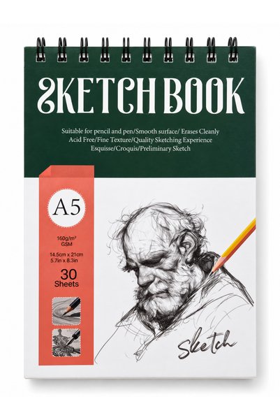 Pazar Kapısı A5 Top-Spiral-Bound Sketchbook, 160 g/m², 30 Sheets – 14.5 × 21 ...