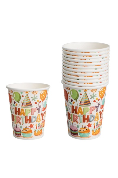 OEM Pahare de Petrecere din Carton Ecru Baloane Cadouri Prajituri "Happy Birt...