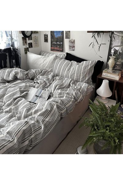 Generic Vintage Gray & White Striped Duvet Cover Set - 3 Piece 100% Washed Co...
