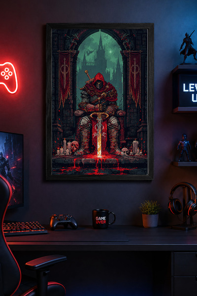 Charmbi Dark Souls Pixel Art Poster sa drvenim okvirom, premium štampa za zid...