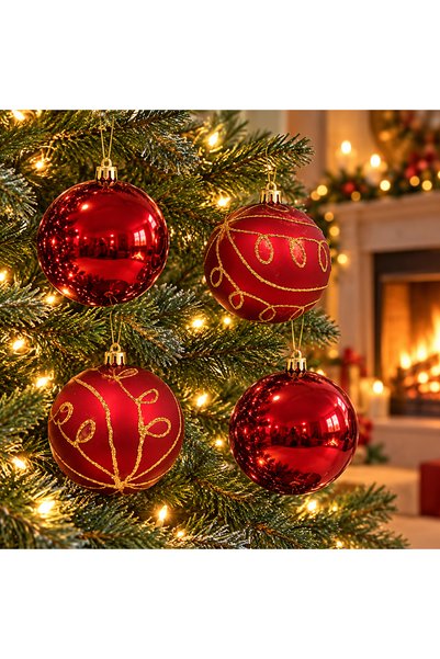 MUBX Set of 4 Large 10 cm Christmas Tree Ornaments: Decorative Balls with Shi...